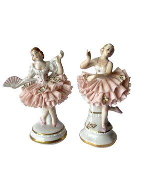 Sitzendorf Dresden Porcelain Figurine Ballerina Dancer Set Lace Skirt Germany